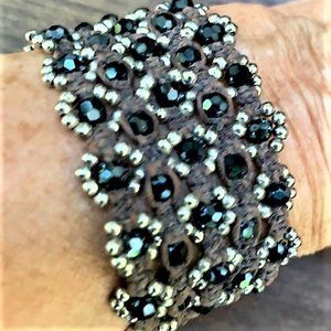 AMAZING Black & Silver Beaded Brown Macrame Bracelet
